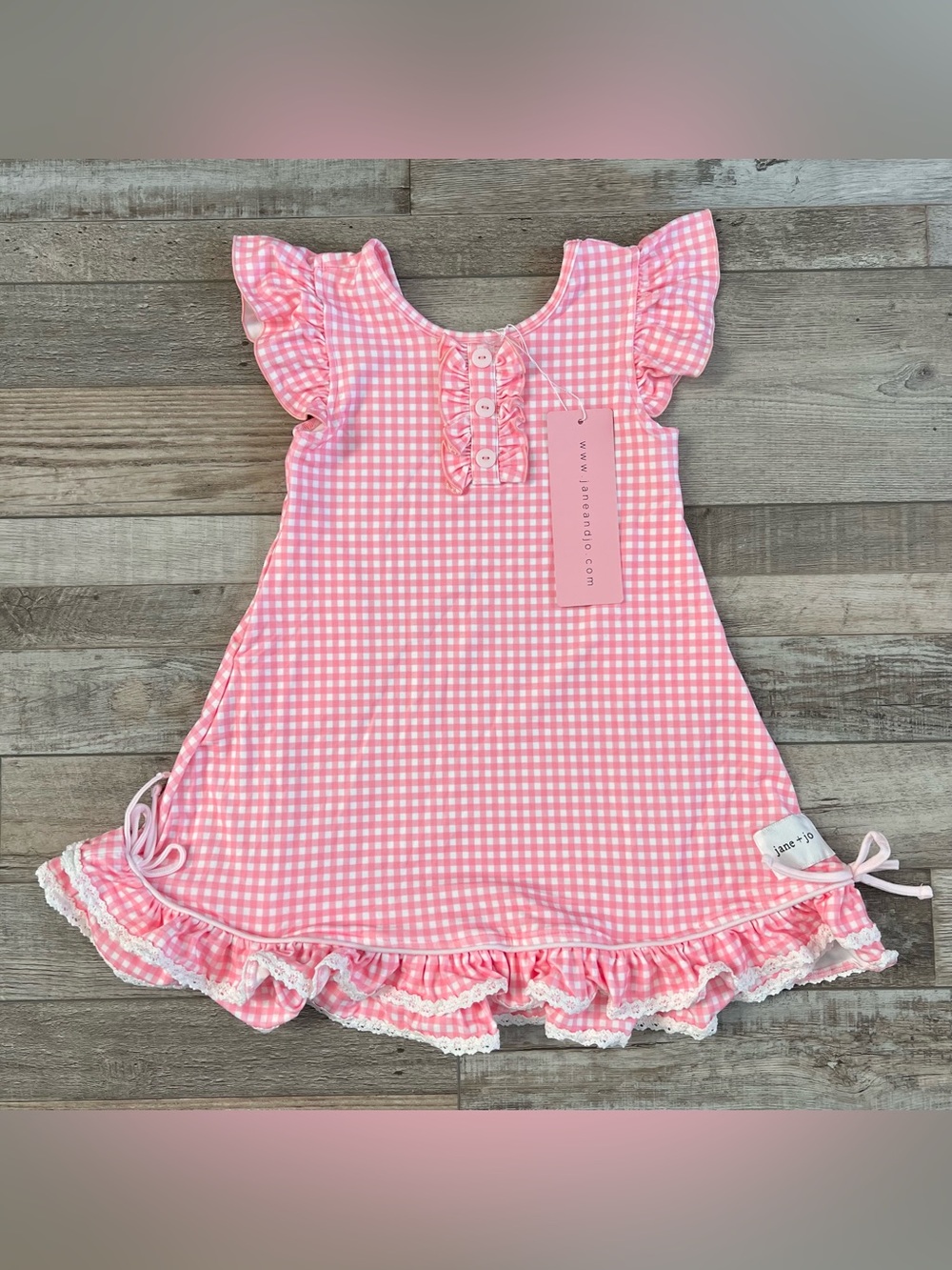 NWT Jane + Jo Girls Flutter Sleeve Nightgown in Rosy Cheeks Check Size 5